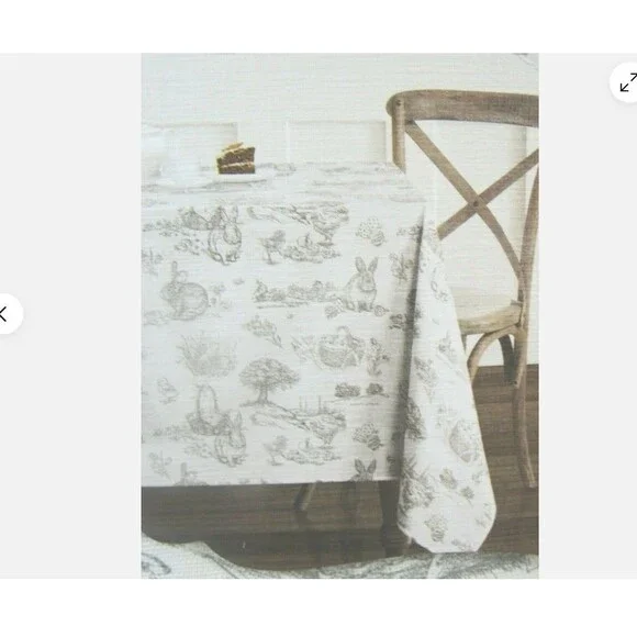 Bunny Tales Easter Tablecloth Spring Rabbit Toile Cotton Oblong 60x102 NIP - Picture 2 of 10